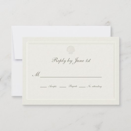 Nautical Coastal Shell Modern Classic Wedding 出欠カード (正面)