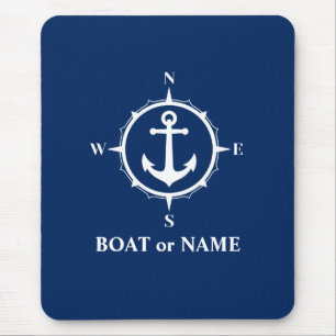 Nautical Compass Anchor Your Boat or Name Navy マウスパッド