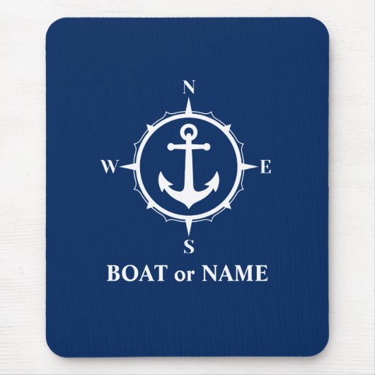 Nautical Compass Anchor Your Boat or Name Navy マウスパッド (正面)