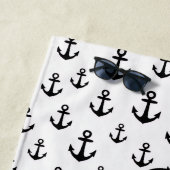 Nautical Compass Rose Anchors Black White Chevron ビーチタオル (インサイチュ)