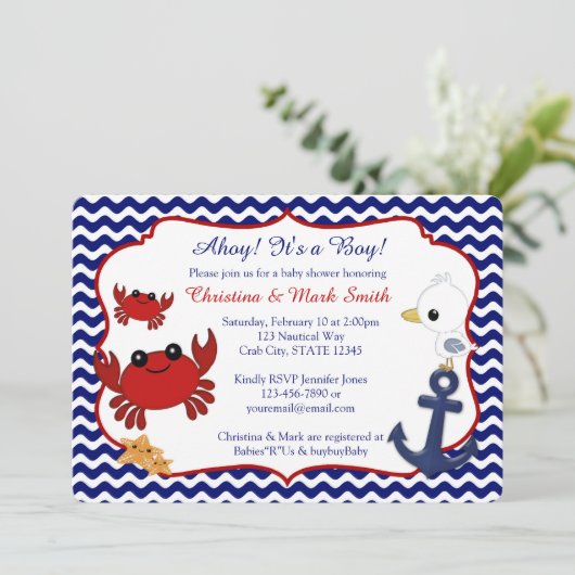nautical crab baby shower 招待状 (スタンド正面)