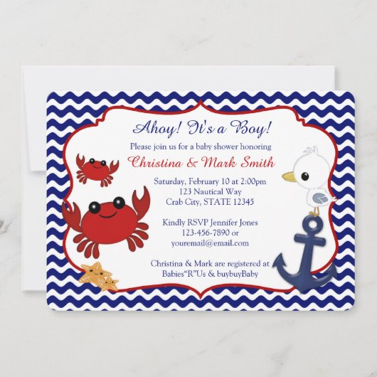 nautical crab baby shower 招待状 (正面)