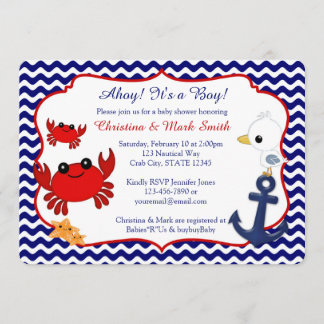 nautical crab baby shower 招待状