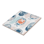 Nautical Crab Blue Orange Coastal Striped Pattern タイル (側面)