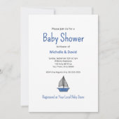 Nautical Cute Blue Sailboat Boy Baby Shower  招待状 (正面)