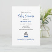 Nautical Cute Blue Sailboat Boy Baby Shower  招待状 (スタンド正面)