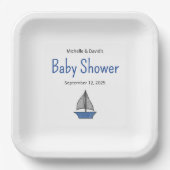 Nautical Cute Sailboat Baby Boy Couples Shower ペーパープレート (正面)
