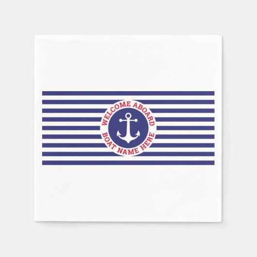 Nautical Design with Navy Stripes スタンダードカクテルナプキン (正面)