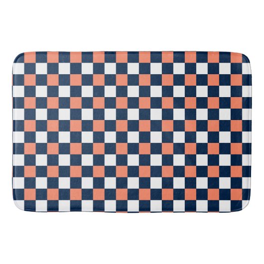 Nautical Doodles – Coral & Navy Mini Check バスマット (正面)