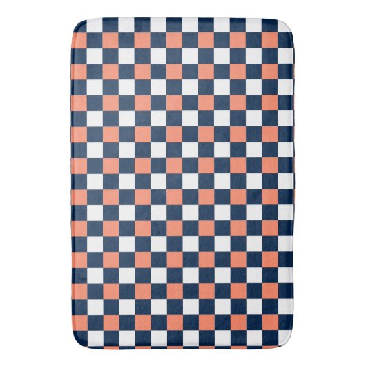 Nautical Doodles – Coral & Navy Mini Check バスマット (正面縦)