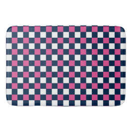 Nautical Doodles – Hot Pink & Navy Mini Check バスマット