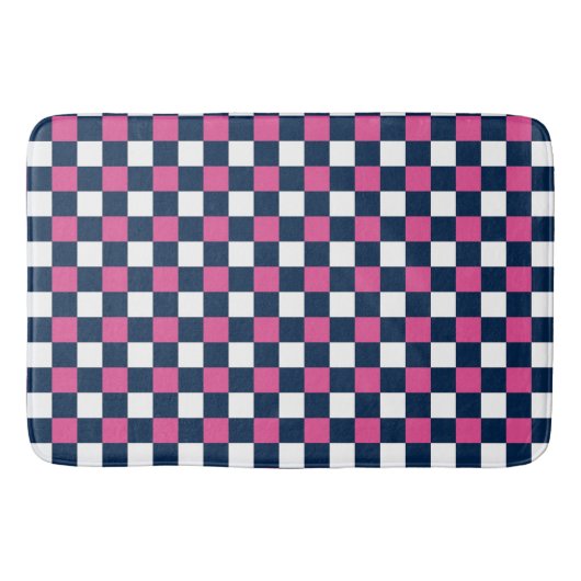 Nautical Doodles – Hot Pink & Navy Mini Check バスマット (正面)