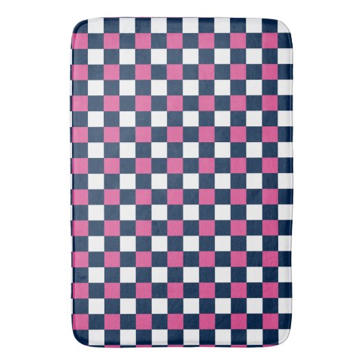 Nautical Doodles – Hot Pink & Navy Mini Check バスマット (正面縦)