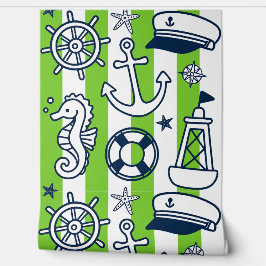 Nautical Doodles – Lime & Navy Coastal Stripe 壁紙