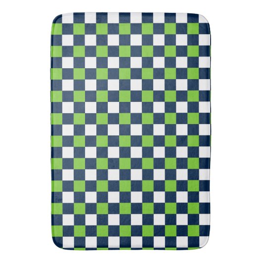 Nautical Doodles – Lime & Navy Mini Check バスマット (正面縦)