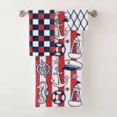 Nautical Doodles – Red & Navy Coastal Stripe バスタオルセット (インサイチュ)