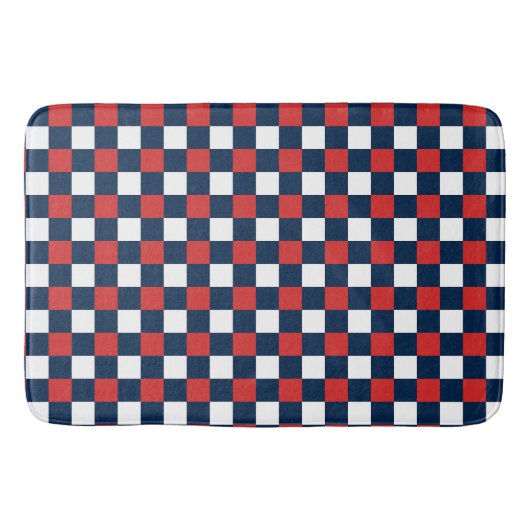 Nautical Doodles – Red & Navy Mini Check バスマット (正面)