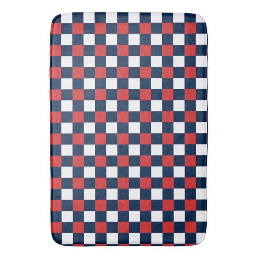Nautical Doodles – Red & Navy Mini Check バスマット (正面縦)