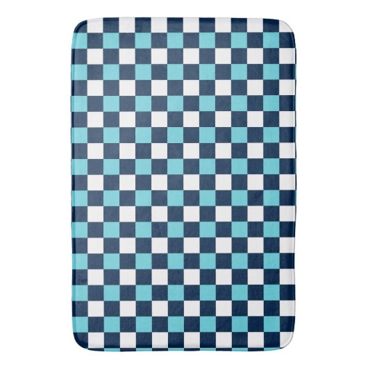 Nautical Doodles – Turquoise & Navy Mini Check バスマット (正面縦)