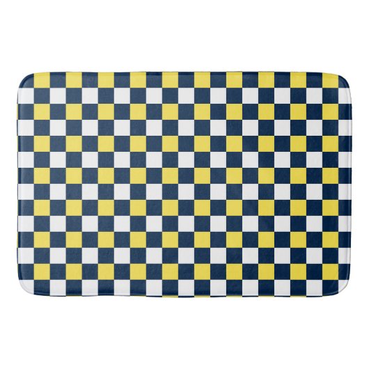 Nautical Doodles – Yellow & Navy Mini Check バスマット (正面)