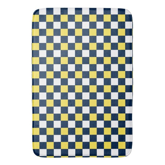 Nautical Doodles – Yellow & Navy Mini Check バスマット (正面縦)