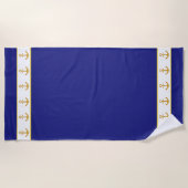 Nautical, Elegant Golden Anchors on Navy Blue ビーチタオル (正面)