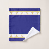 Nautical, Elegant, Golden Anchors on White & Blue バスタオルセット (ウォッシュタオル)