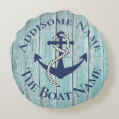 Nautical Family Boat Name Navy Anchor  ラウンドクッション (裏面)