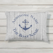 Nautical Family Boat Name Navy Anchor  gray wood A アウトドアクッション (裏面)