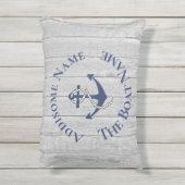 Nautical Family Boat Name Navy Anchor  gray wood A アウトドアクッション (裏面(縦))