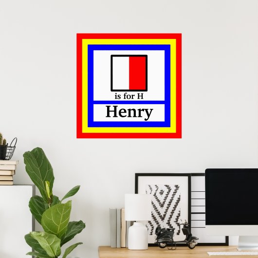 Nautical Flag is for H and Your Child's Name ポスター (ホームオフィス)