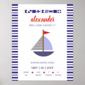 Nautical Flags Alphabet and Boat for Baby Room ポスター (正面)