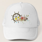 Nautical Floral  Performance hat with Ship's Wheel キャップ (正面)