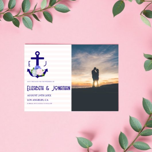 Nautical Floral Stripes Wedding セーブザデート