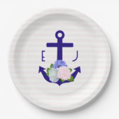 Nautical Floral Stripes Wedding ペーパープレート (正面)