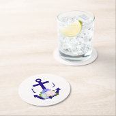 Nautical Floral Stripes Wedding ラウンドペーパーコースター (インサイチュ)