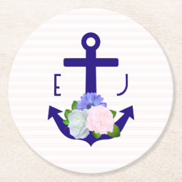Nautical Floral Stripes Wedding ラウンドペーパーコースター