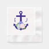 Nautical Floral Stripes Wedding 縁ありカクテルナプキン (正面)