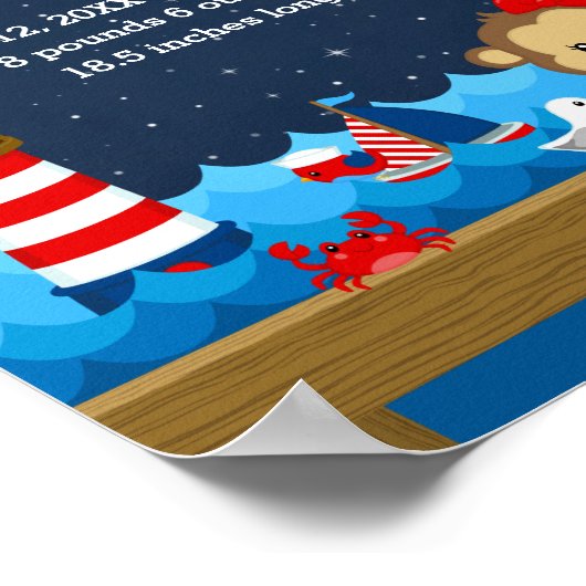 Nautical Girl Monkey Red Navy Birth Statistics ポスター (角)