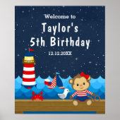 Nautical Girl Monkey Red Navy Birthday Welcome ポスター (正面)