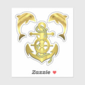 Nautical gold tone dolphin/porpoise + boat anchor シール (シート)