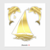 Nautical gold tone dolphin/porpoise + sailboat シール (シート)
