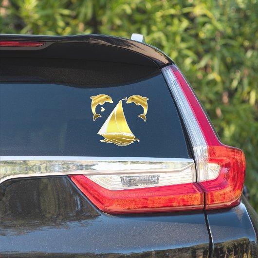 Nautical gold tone dolphin/porpoise + sailboat シール (車体側面)