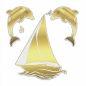 Nautical gold tone dolphin/porpoise + sailboat シール (正面)