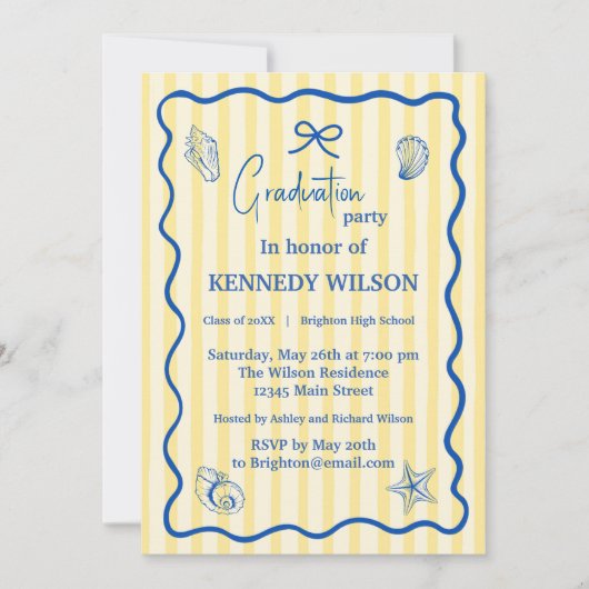 Nautical Graduation Party Invitation Blue Coastal 招待状 (正面)
