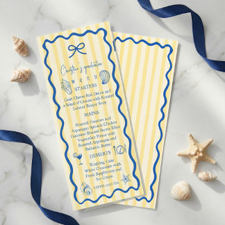 Nautical Graduation Party Menu Card | Blue Coastal メニュー