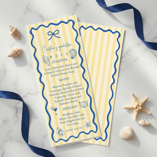 Nautical Graduation Party Menu Card | Blue Coastal メニュー