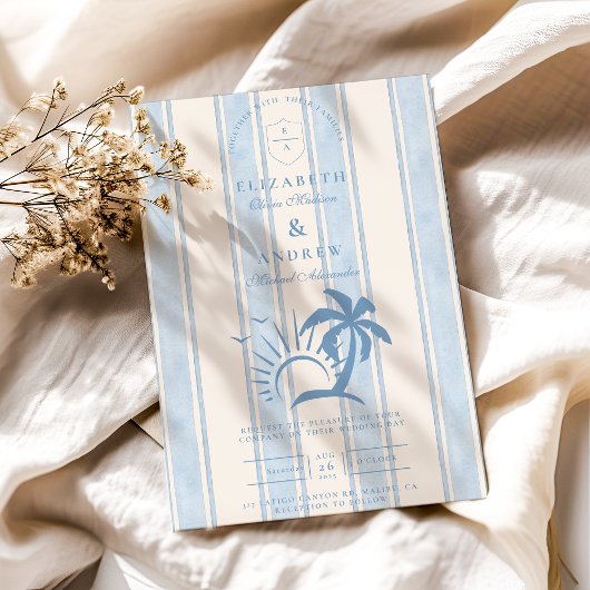 Nautical Hand Drawn Palm Tree Wedding 招待状