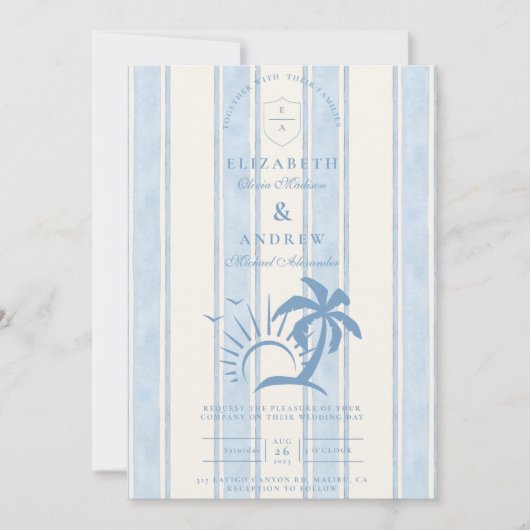 Nautical Hand Drawn Palm Tree Wedding 招待状 (正面)