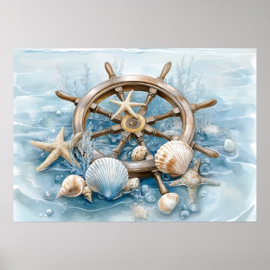 Nautical Helm Coastal Wall Art Print | Wall Poster ポスター (正面)